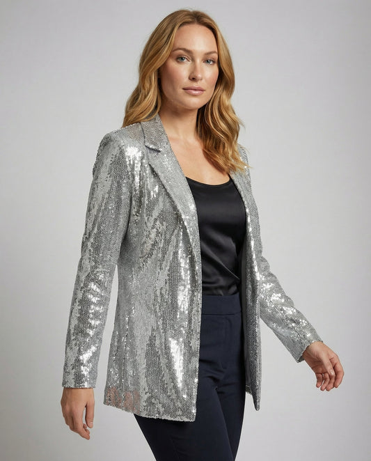 sequin lapel blazer with glamorous statement design and structured fit
