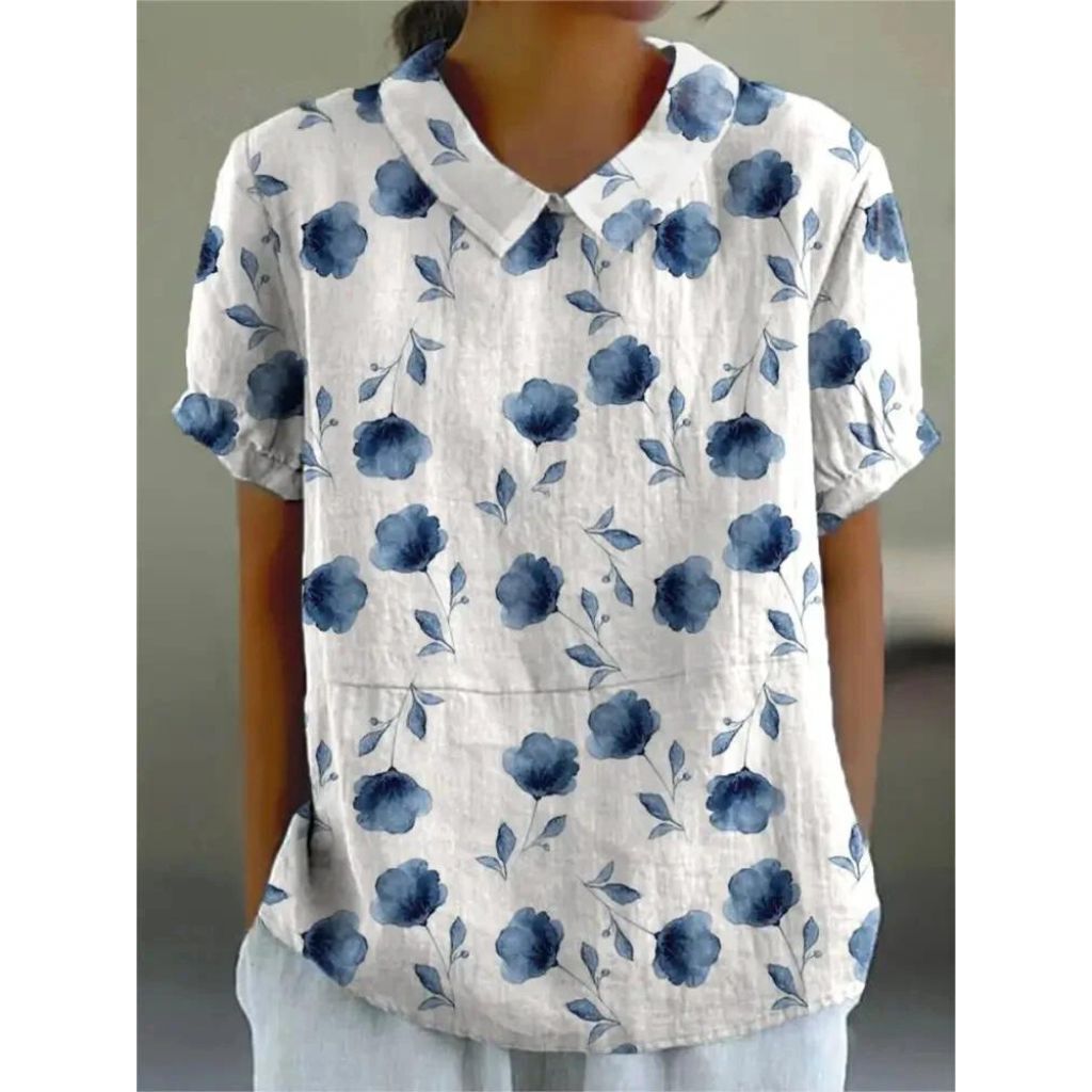 Casual ladies' shirt made of cotton, with floral print