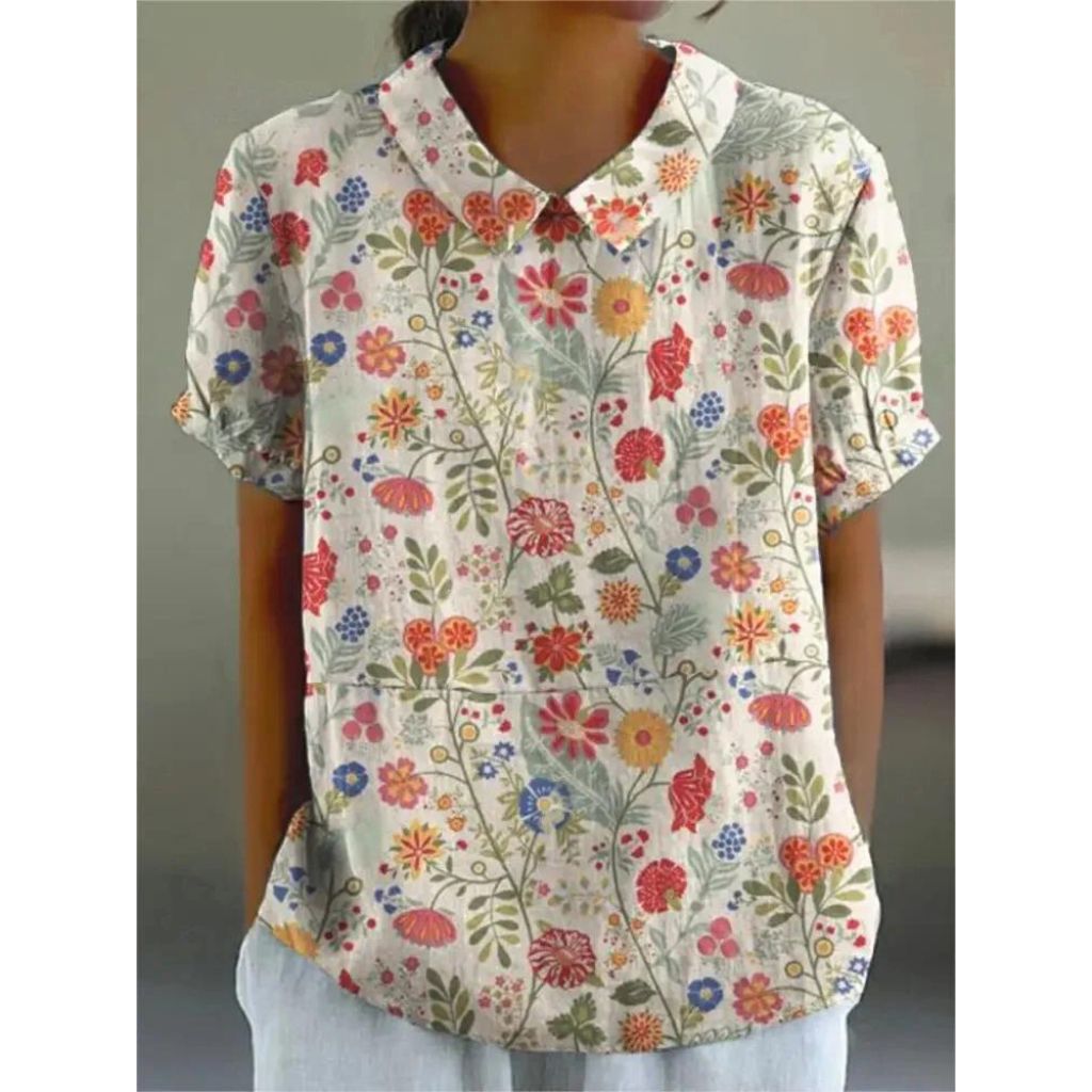 Casual ladies' shirt made of cotton, with floral print