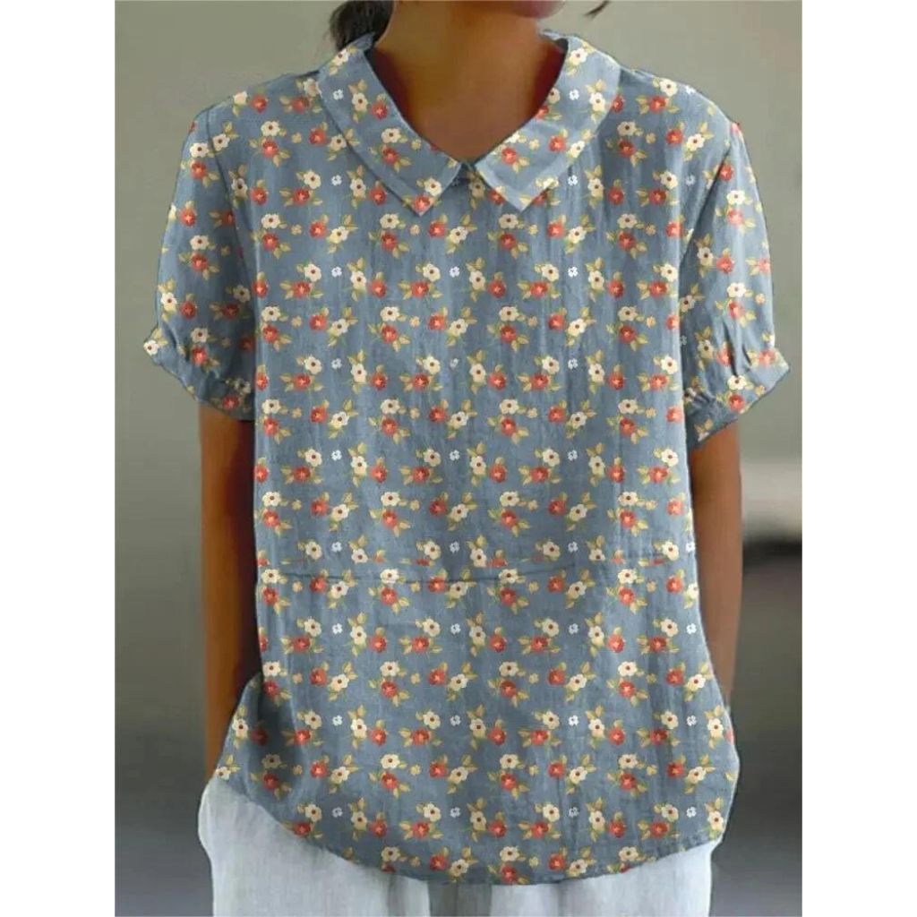 Casual ladies' shirt made of cotton, with floral print