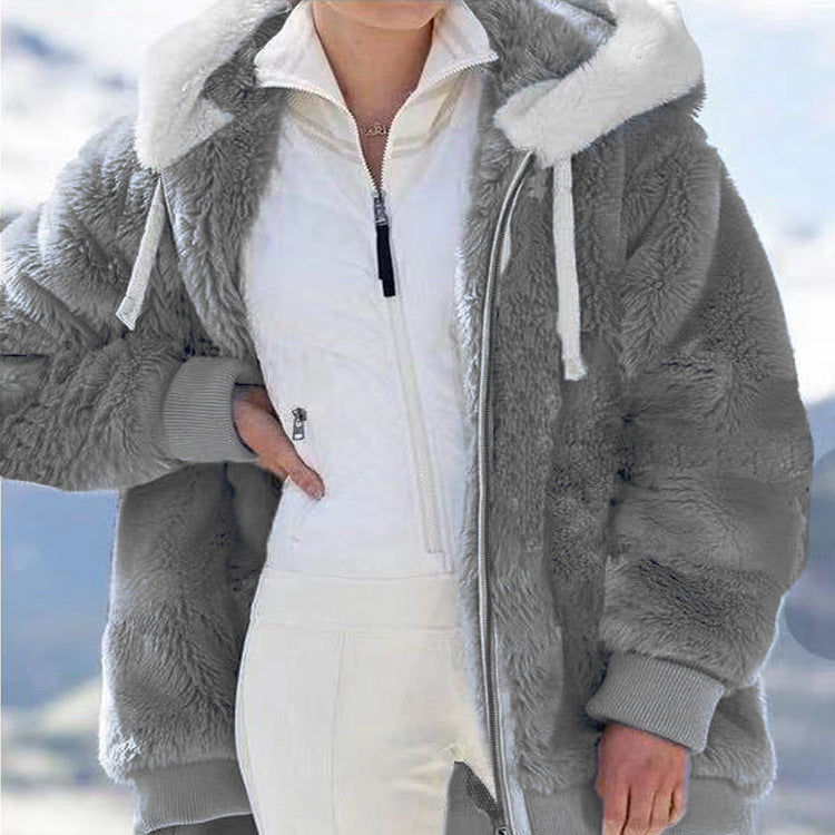 Ivyshape | Women's Winter Jacket Oversized Plush Fleece Hooded Coat