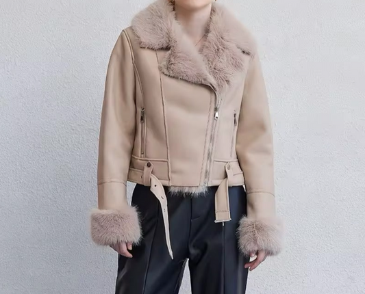 Ivyshape | Stylish Leather Puffer Coat