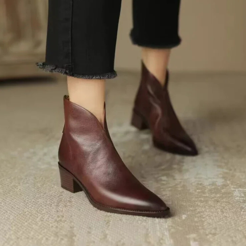 Ivyshape | Elegant Leather Heeled Boots