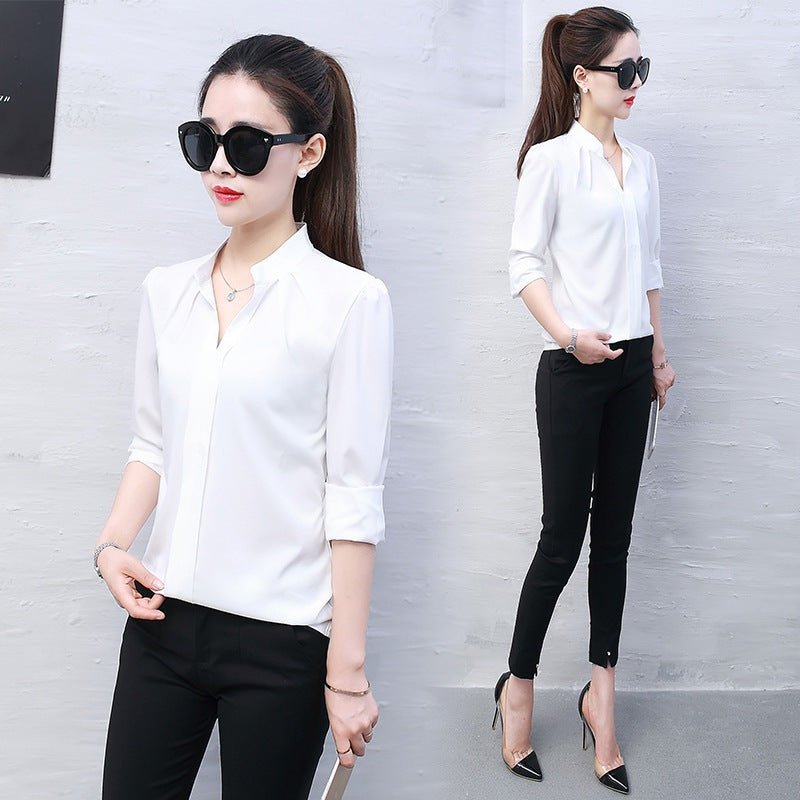 V-Neck Formal Chiffon Blouse