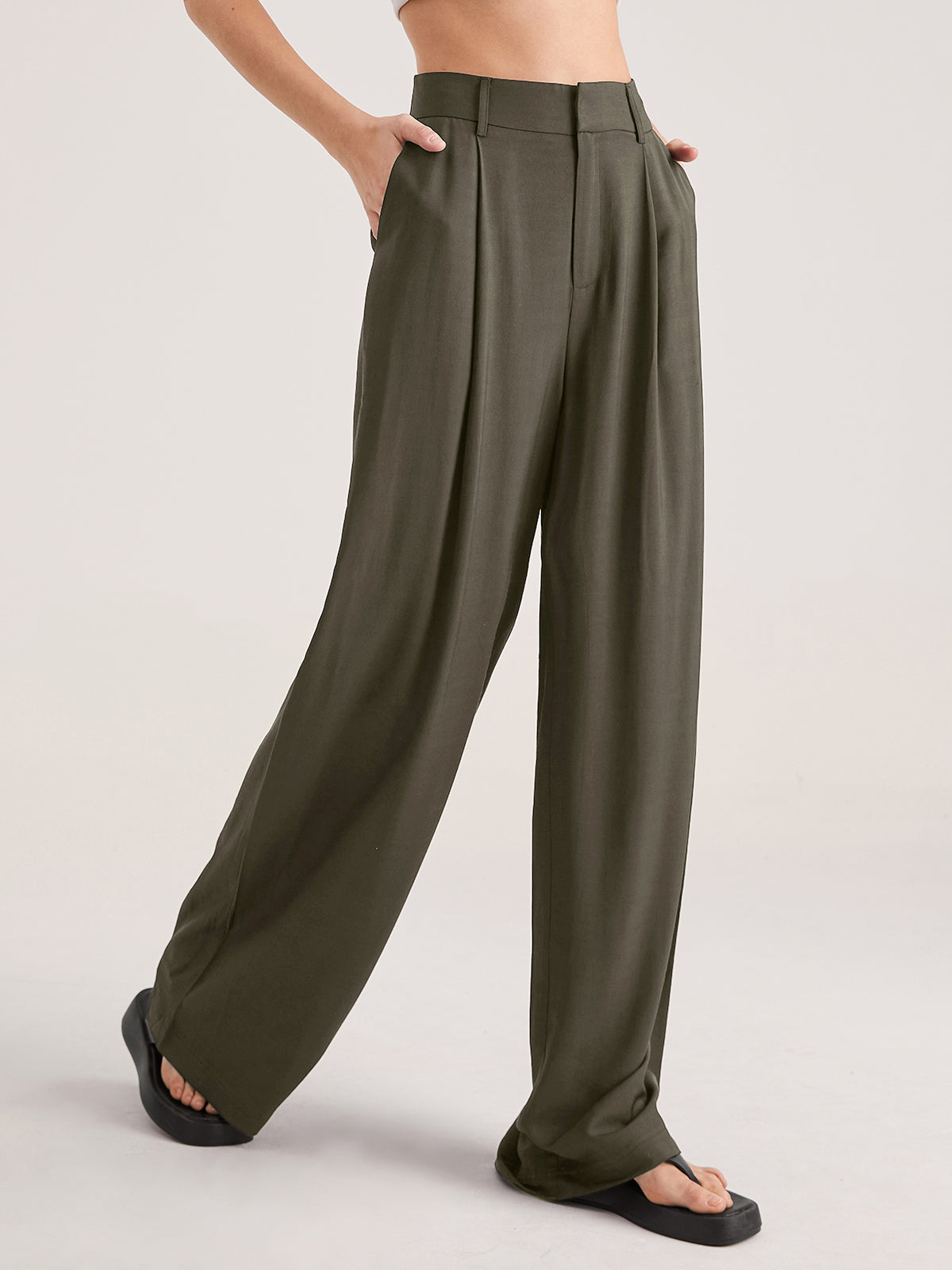 Ivyshape | Oversized High Waisted Pleat Front Trousers for Women