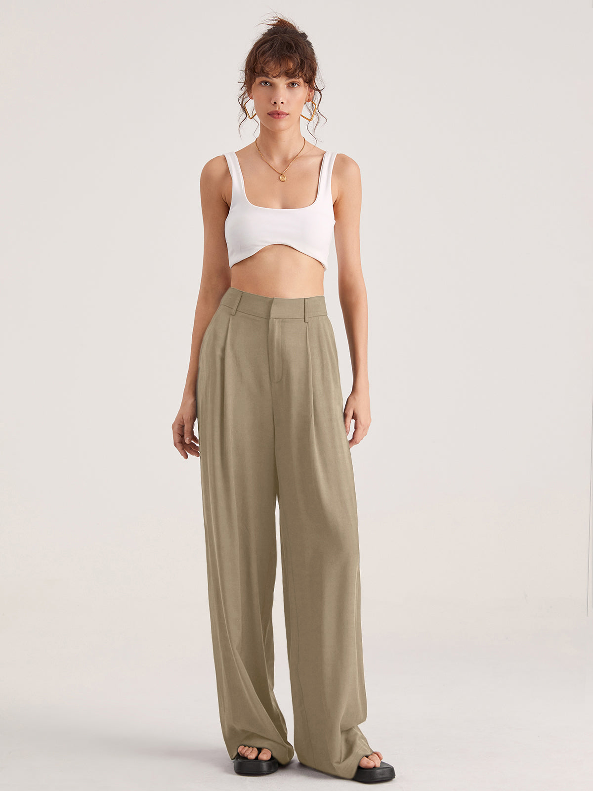 Ivyshape | Oversized High Waisted Pleat Front Trousers for Women