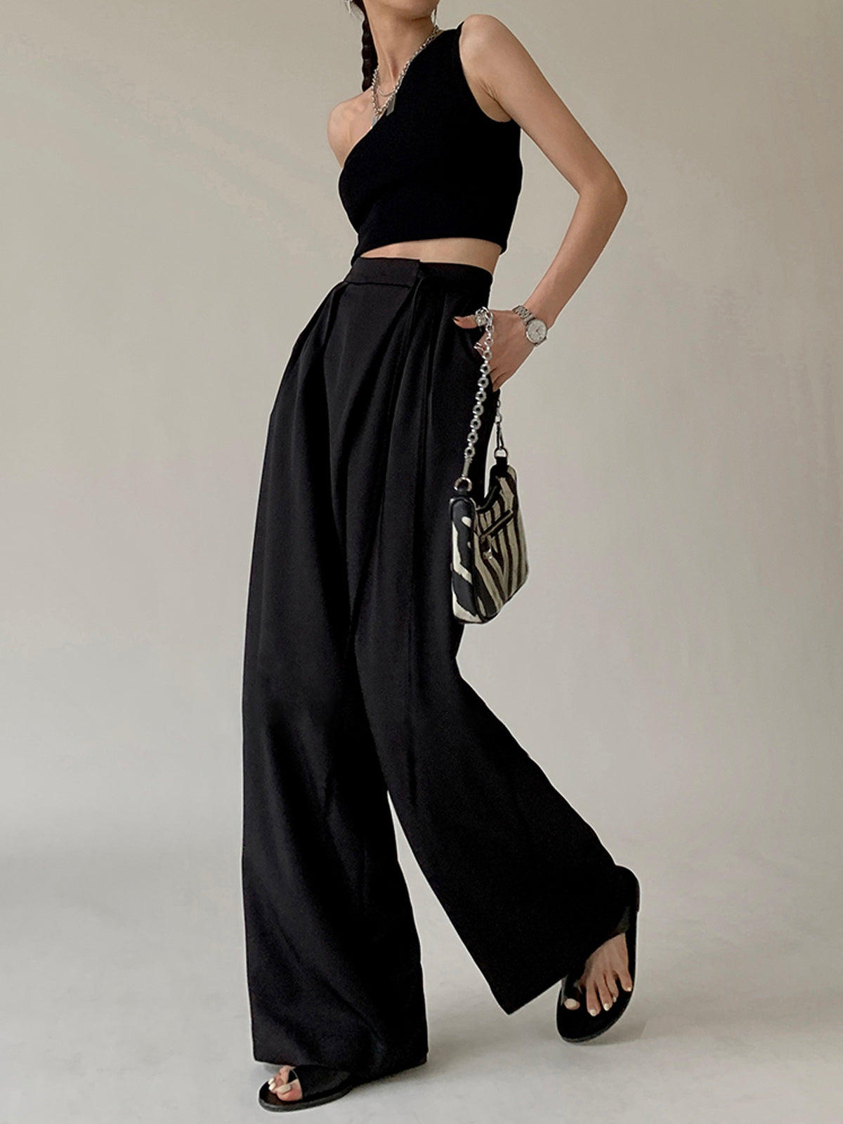 Ivyshape | Wide Ladies' Trousers with A Wide Leg Shape