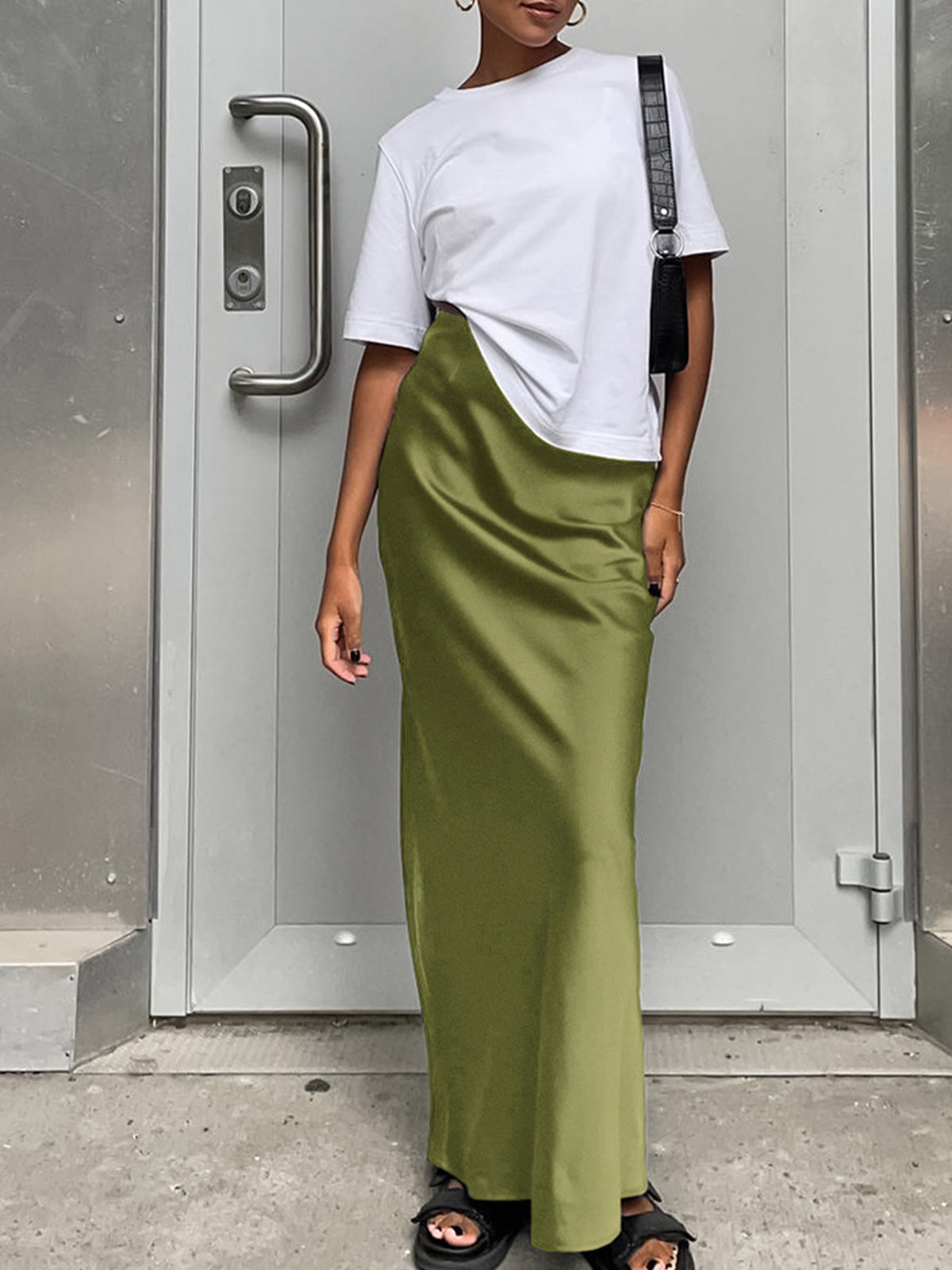 Ivyshape | Stylish Long Satin Maxi Skirt for Women