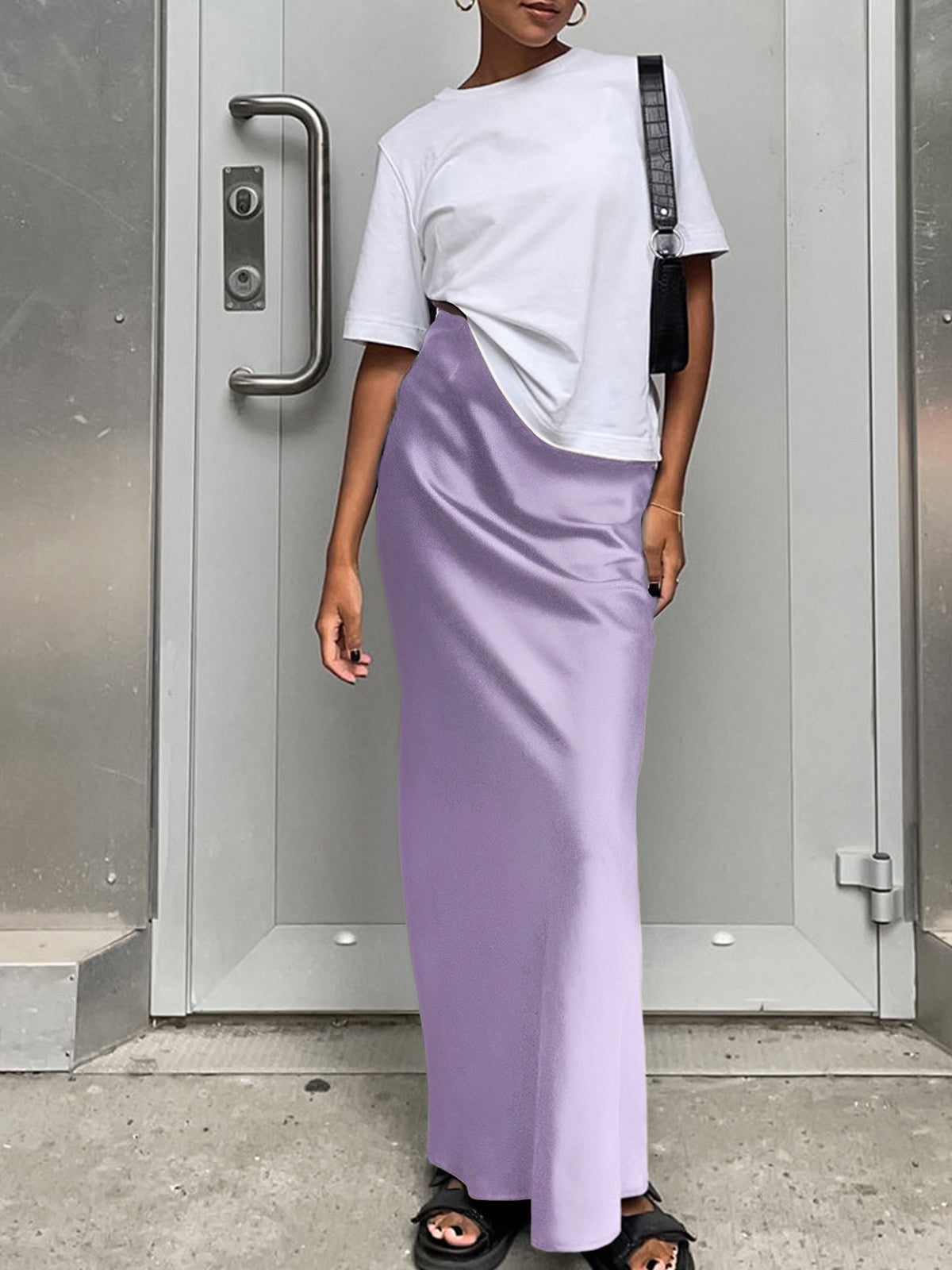 Ivyshape | Stylish Long Satin Maxi Skirt for Women