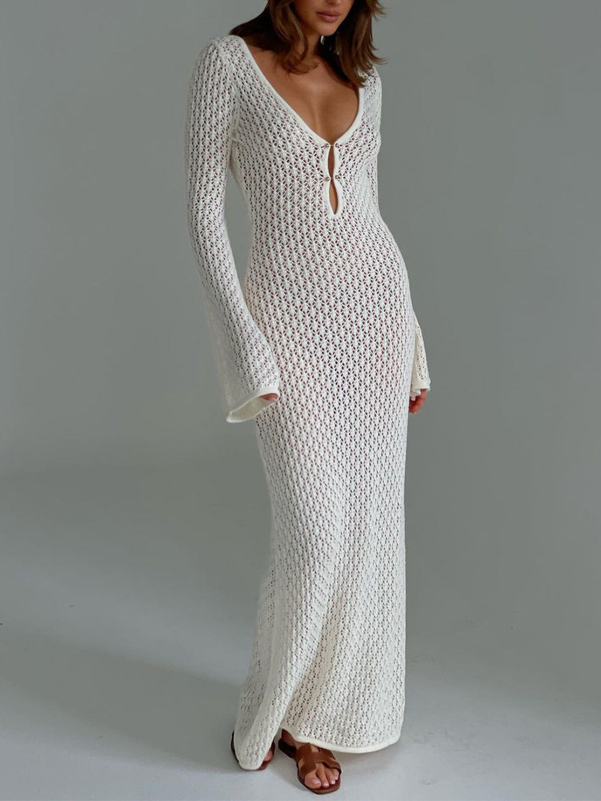 Ivyshape | Up Long Sleeve Open Back Long Dress