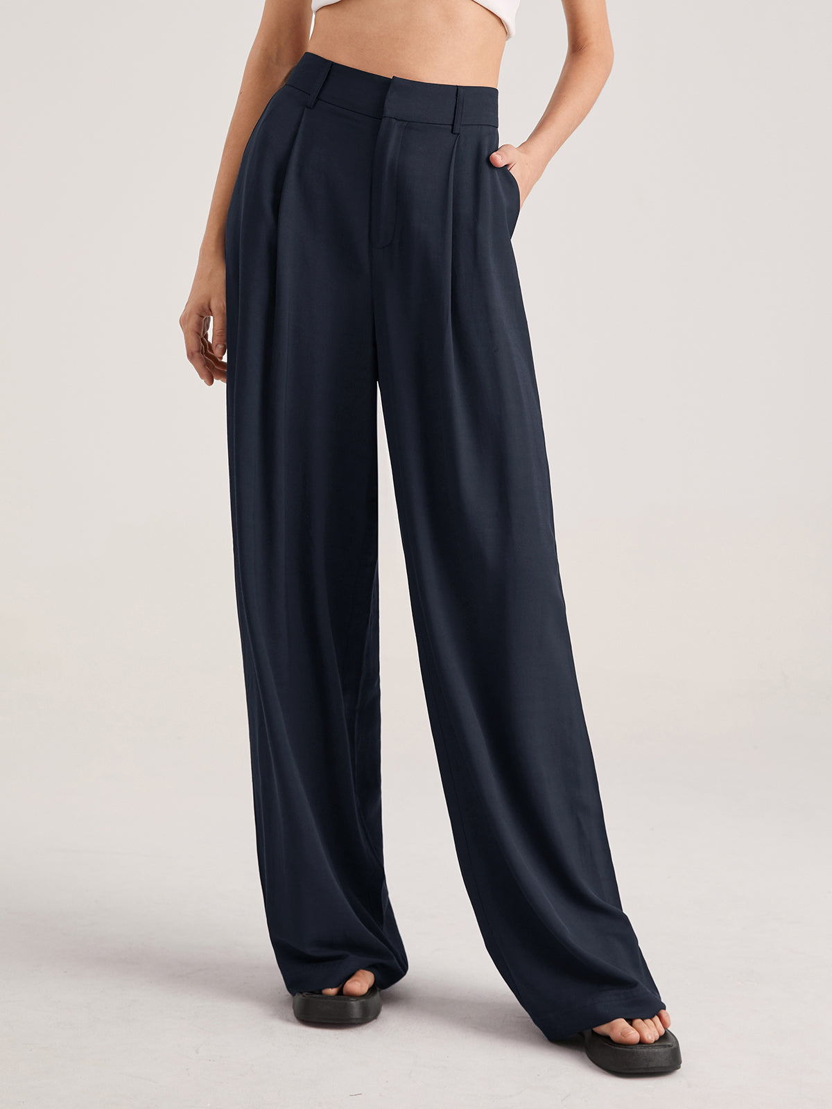 Ivyshape | Oversized High Waisted Pleat Front Trousers for Women