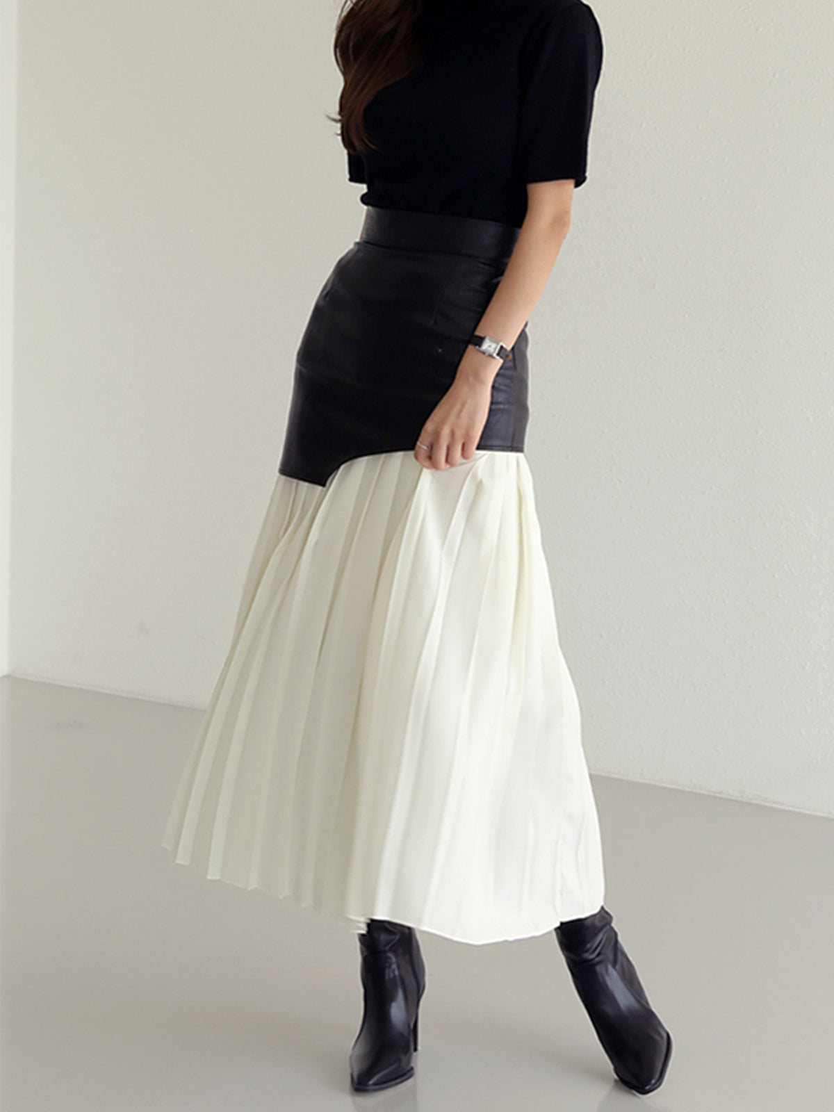 Ivyshape | Women's Artistic Midi Skirt Black And White