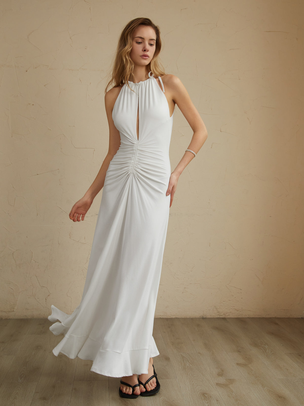 Ivyshape | Up Pleated Halter Long Dress