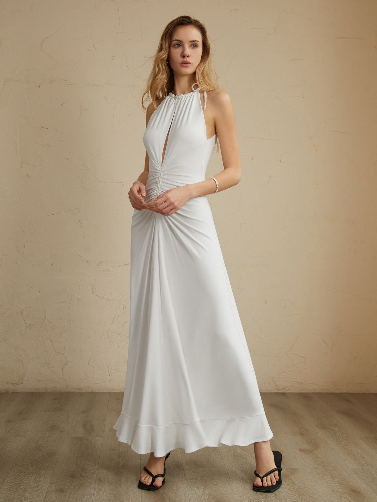 Ivyshape | Up Pleated Halter Long Dress