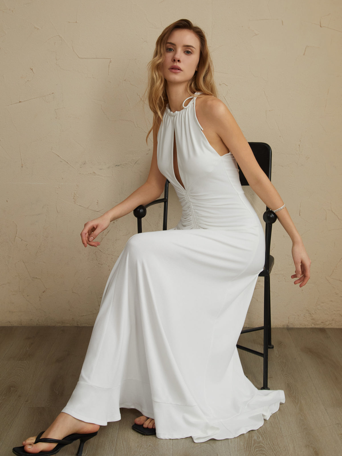 Ivyshape | Up Pleated Halter Long Dress