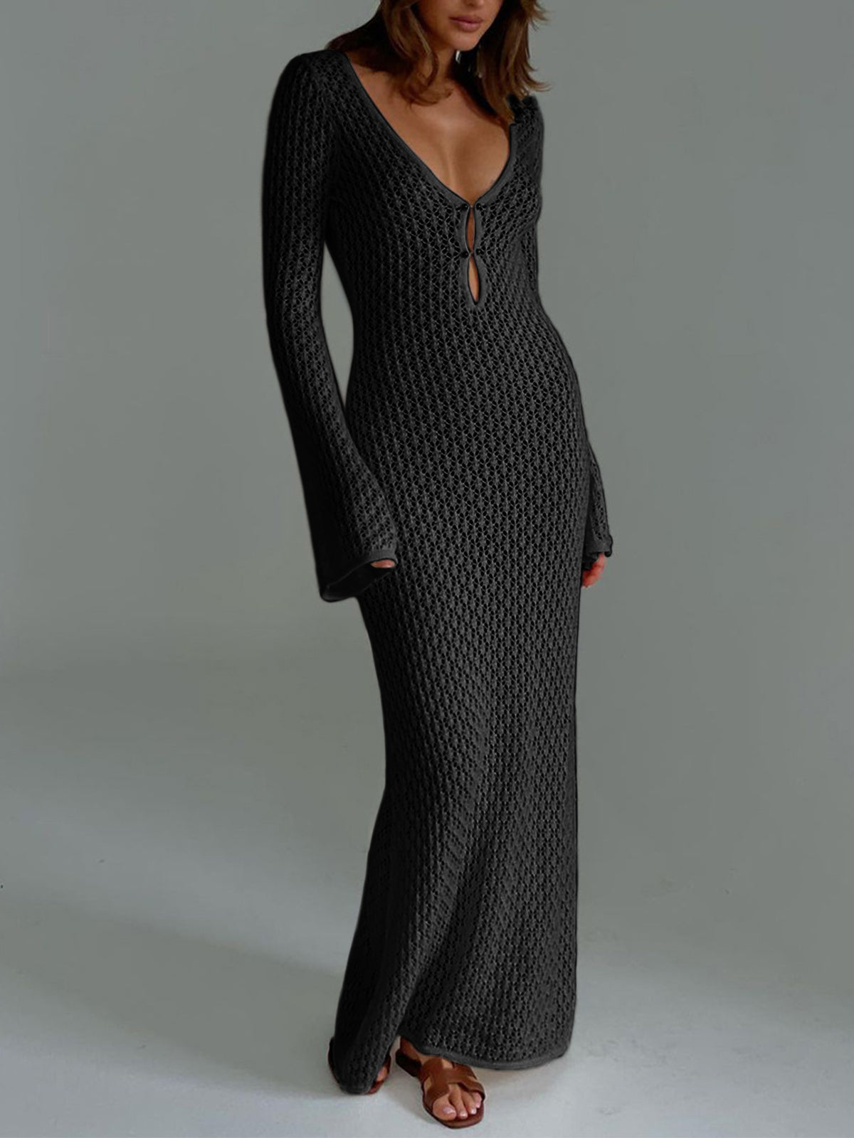 Ivyshape | Up Long Sleeve Open Back Long Dress