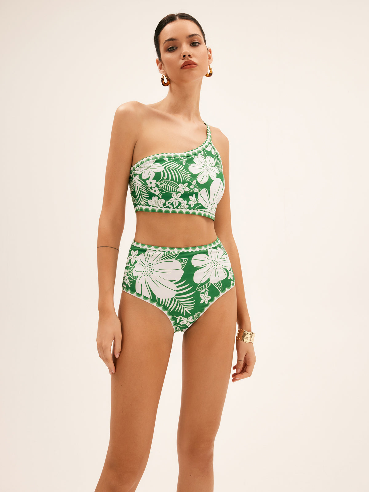 Ivyshape | Women's Stylish Two-Piece One Shoulder Swimsuit Floral