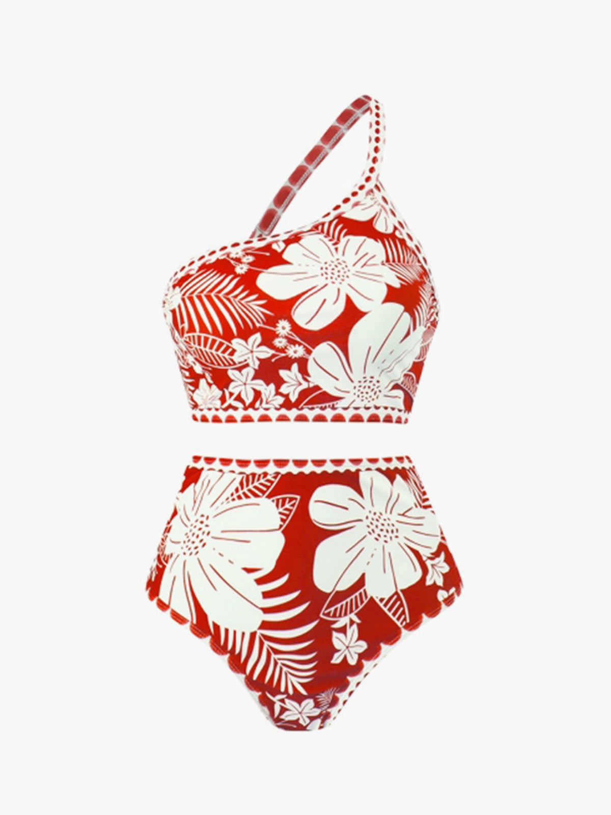 Ivyshape | Women's Stylish Two-Piece One Shoulder Swimsuit Floral