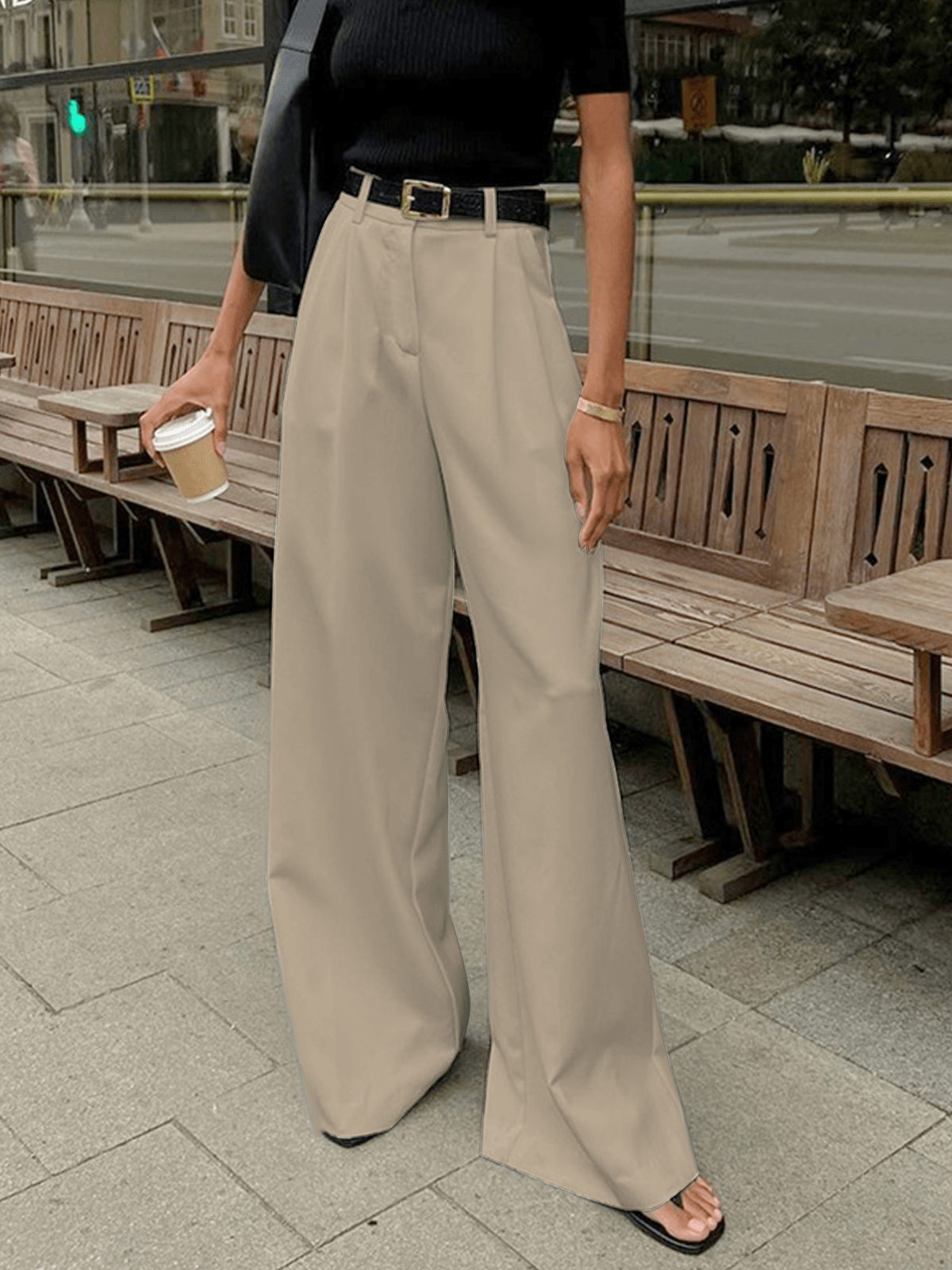 Ivyshape | Pleated, Wide Leg Trousers for Women