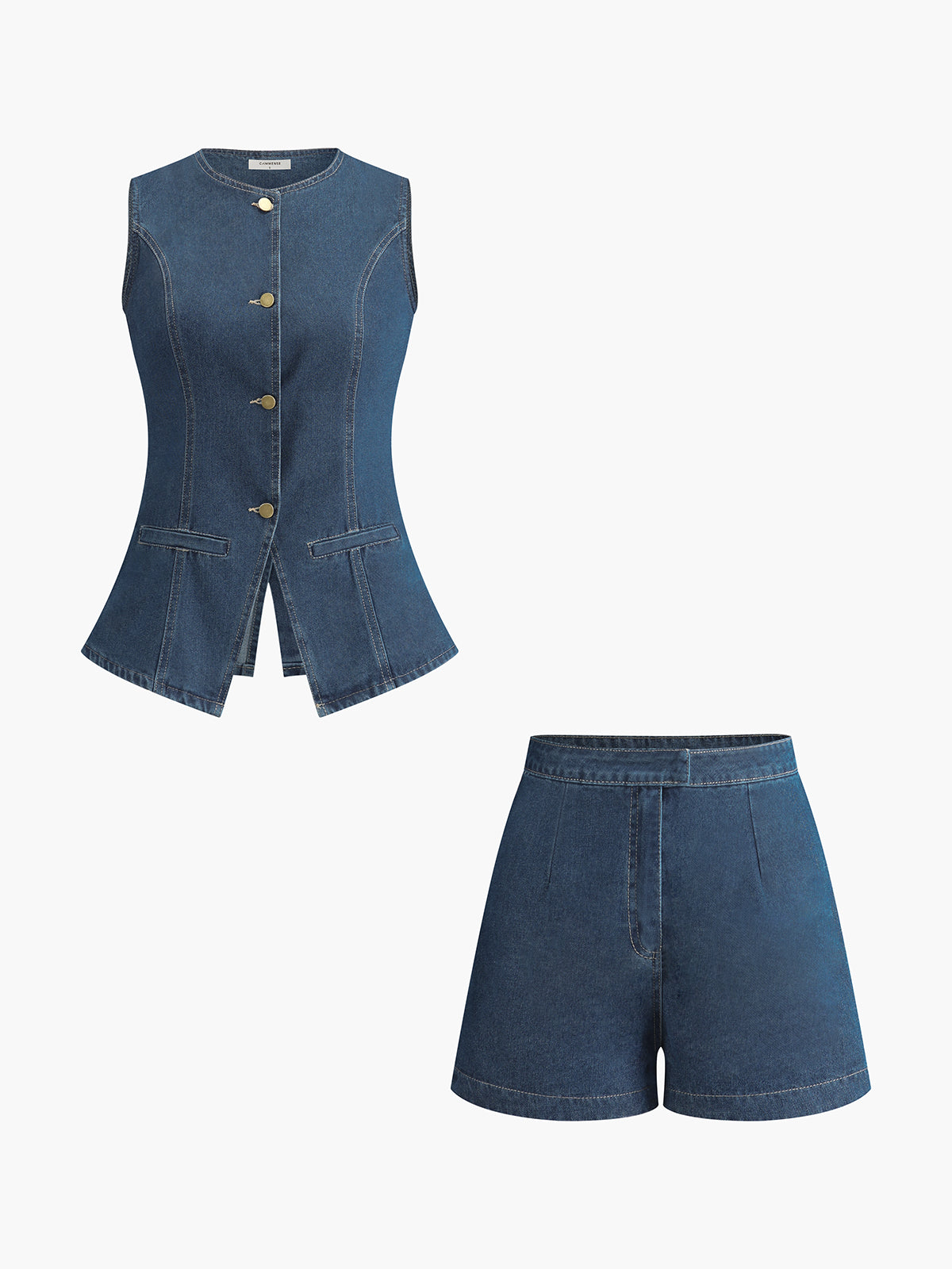 Ivyshape | Women's Trendy Vest And Shorts Set Denim Blue