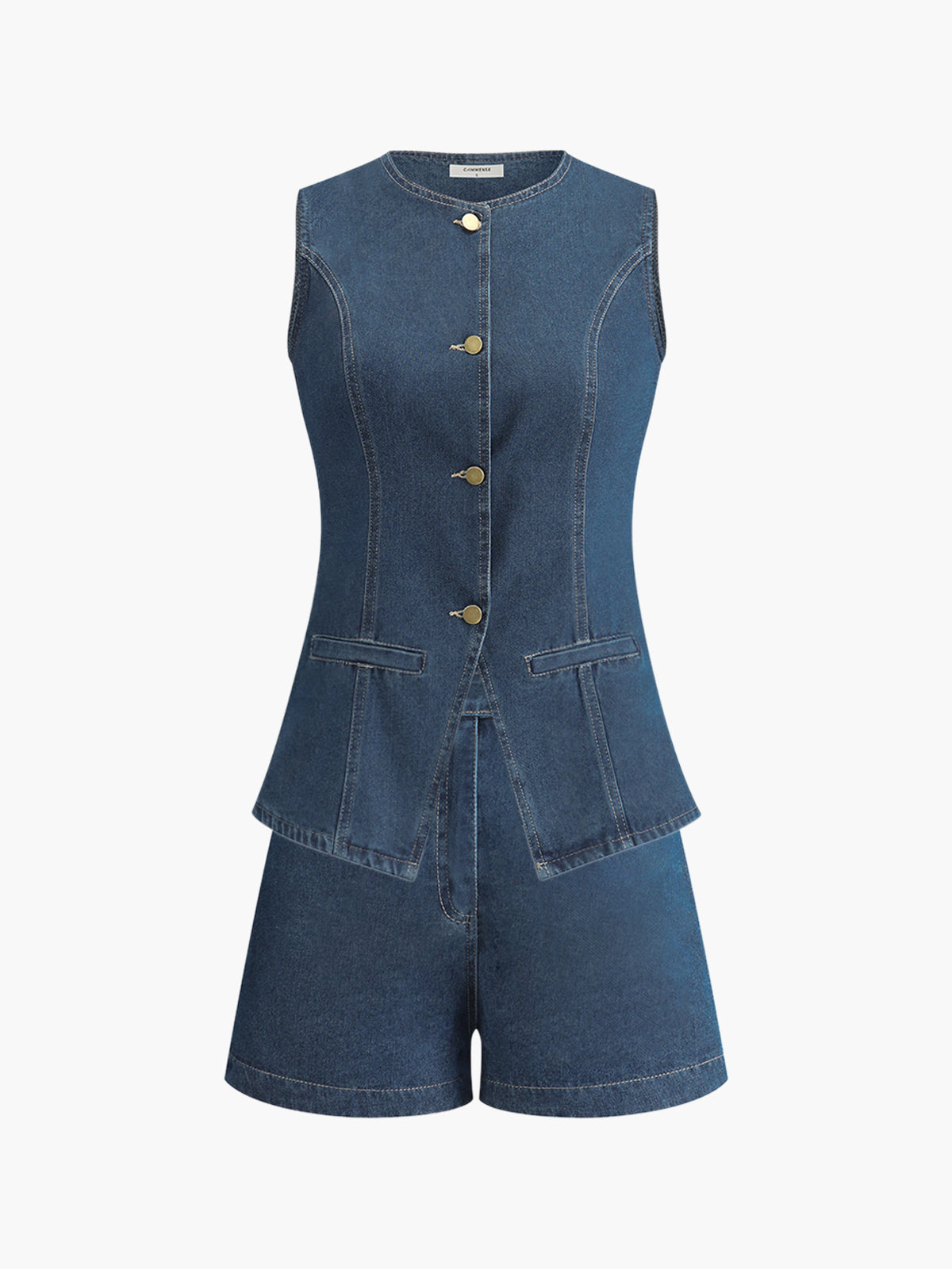 Ivyshape | Women's Trendy Vest And Shorts Set Denim Blue