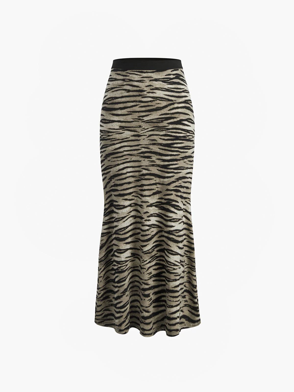 Ivyshape | Women's Elegant Tiger Print Maxi Skirt Brown