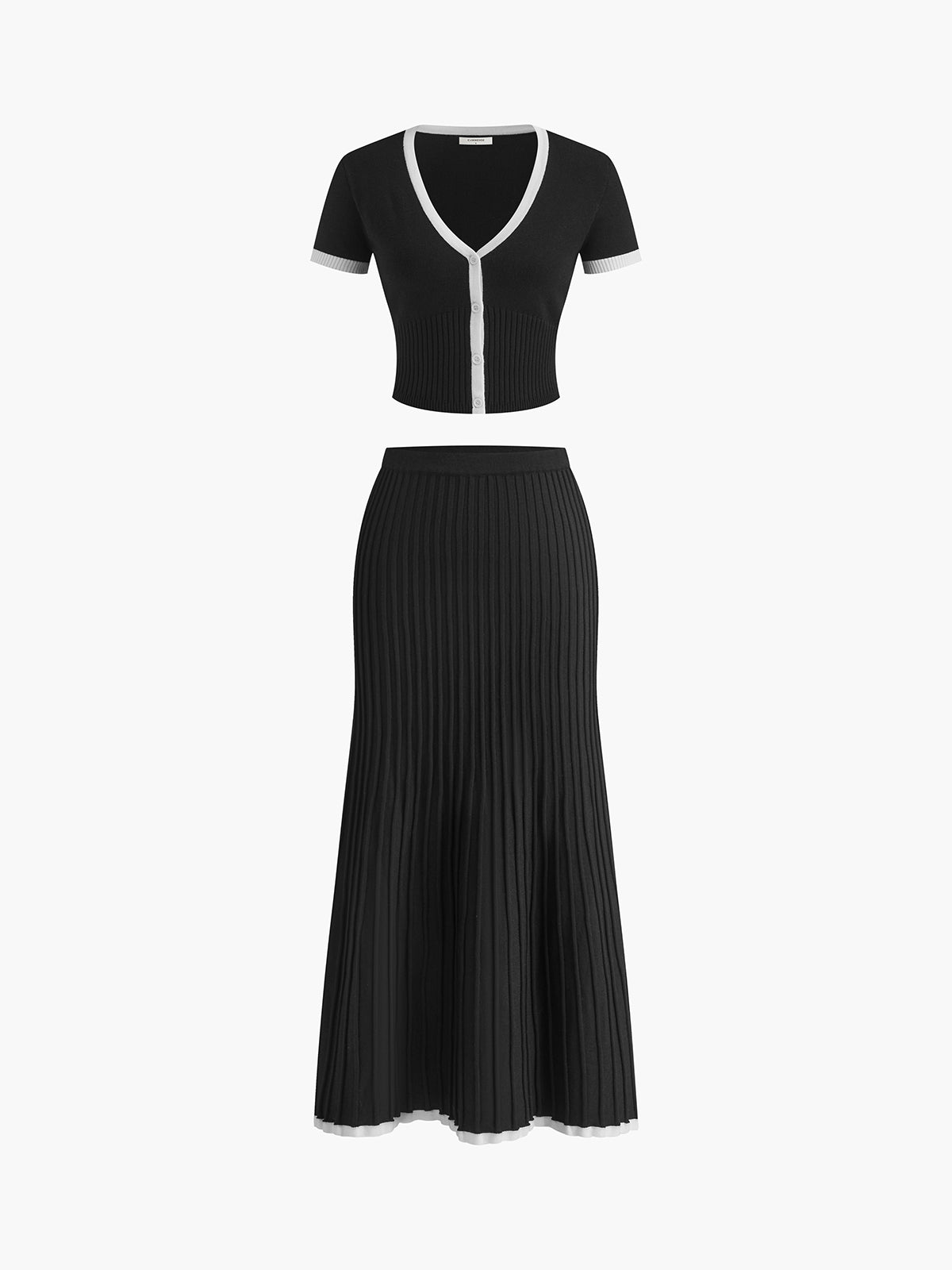 Ivyshape | Minimalism Contrast Trim Sweater Skirt Set for Women