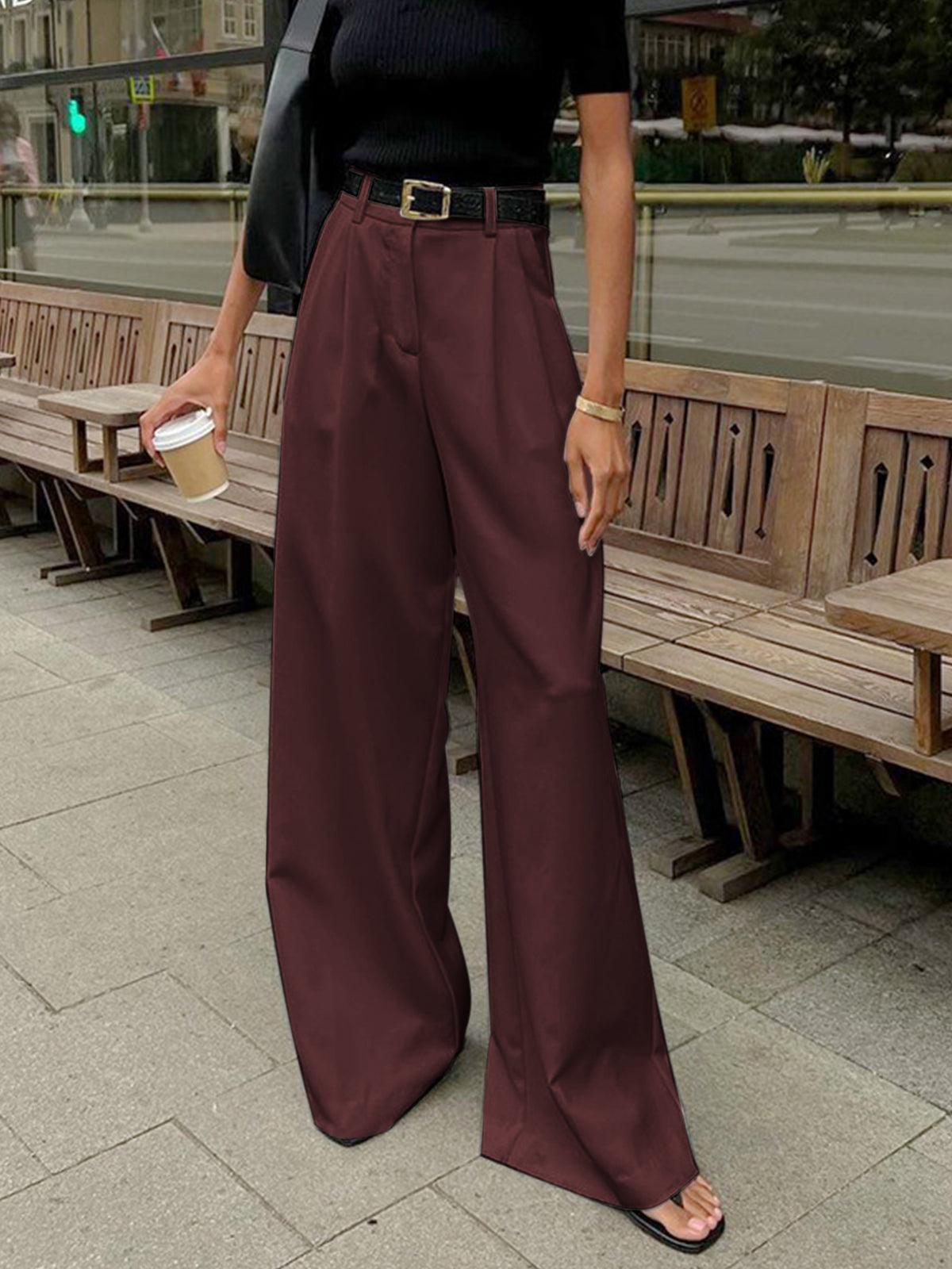 Ivyshape | Pleated, Wide Leg Trousers for Women