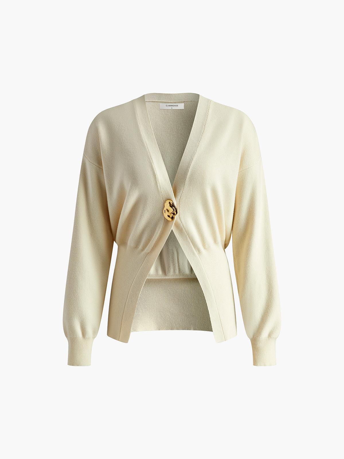 Ivyshape | Solid Color Cardigan with Gold Button Placket for Women