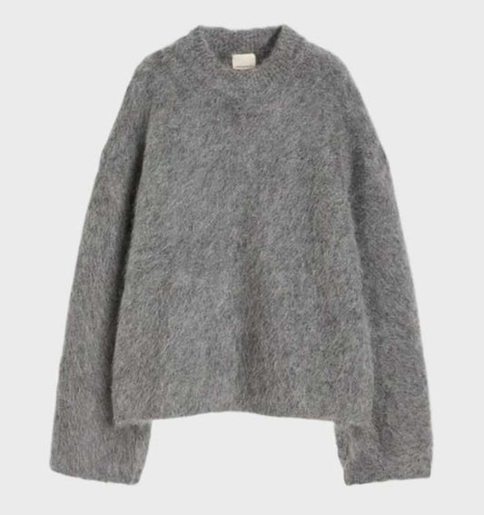 Ivyshape | Women's Simple Mohair Round Neck Relaxed Sweater