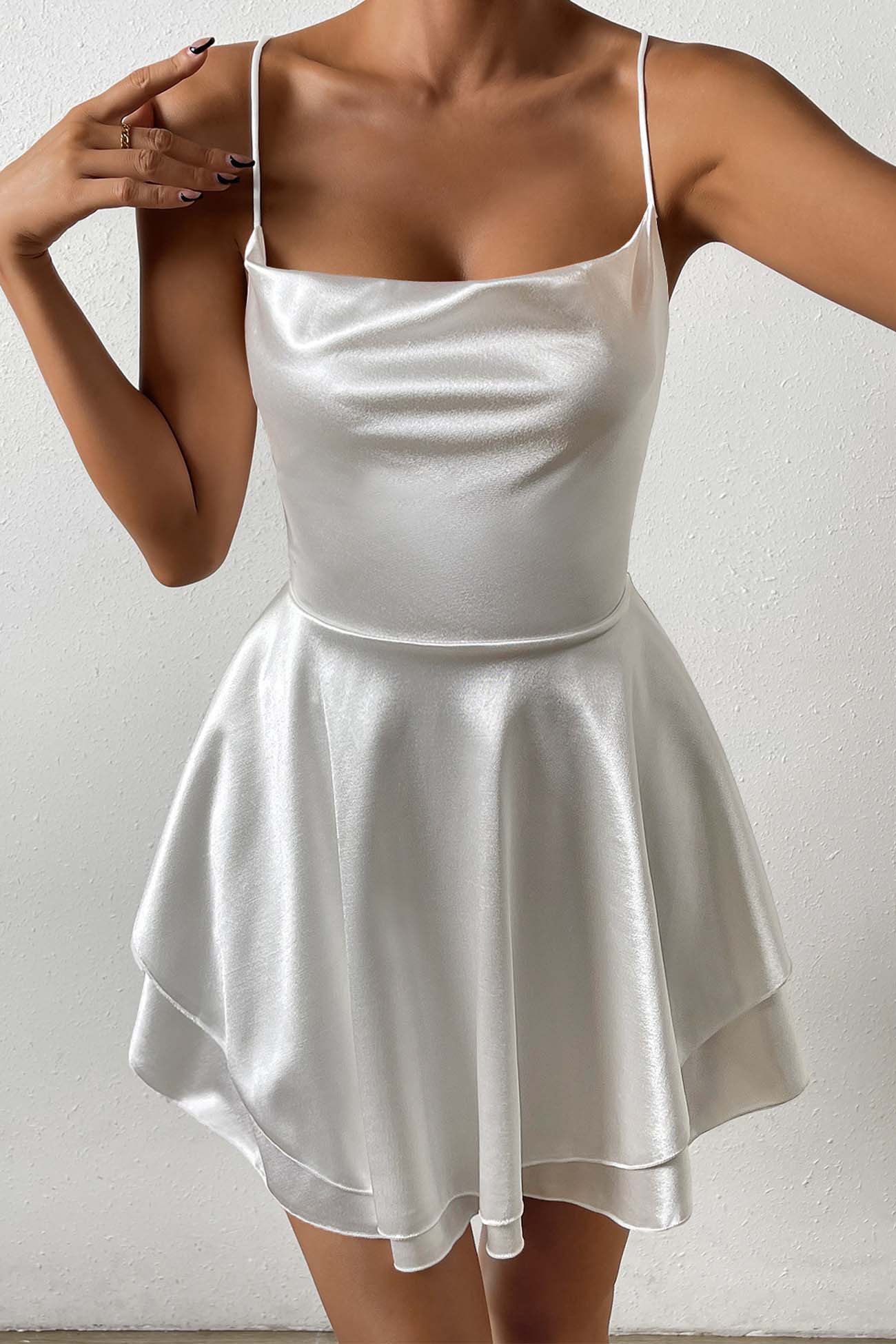 Ivyshape | Women's Silk String Back Mini Dress White