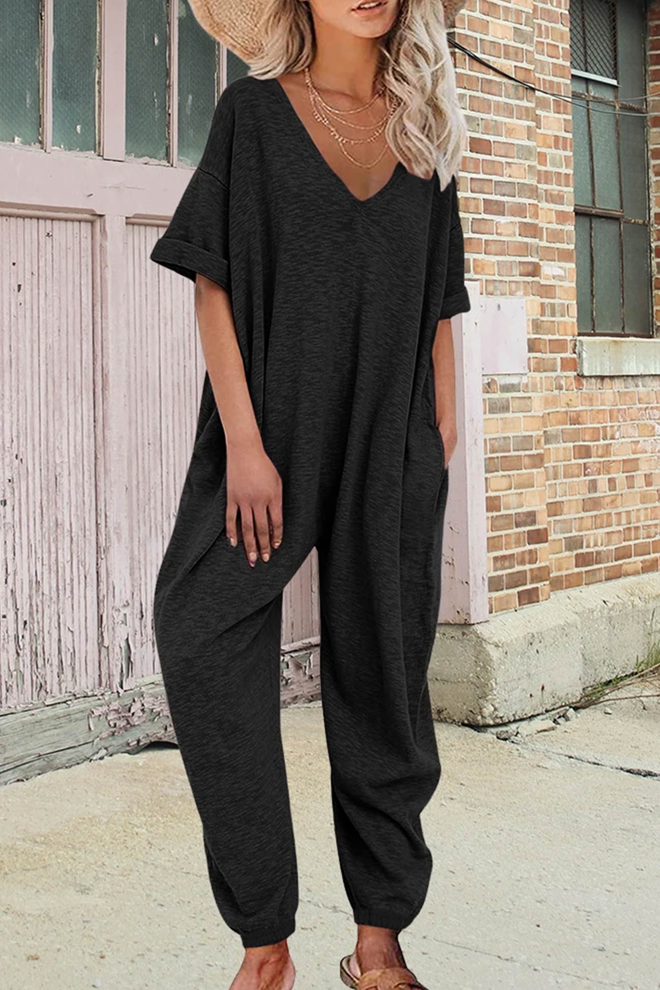 Ivyshape | V Neck Loose Jumpsuits