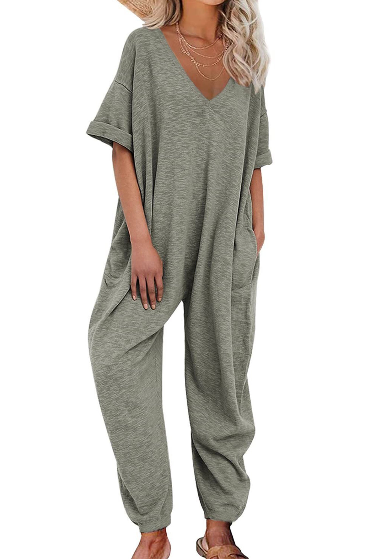 Ivyshape | V Neck Loose Jumpsuits