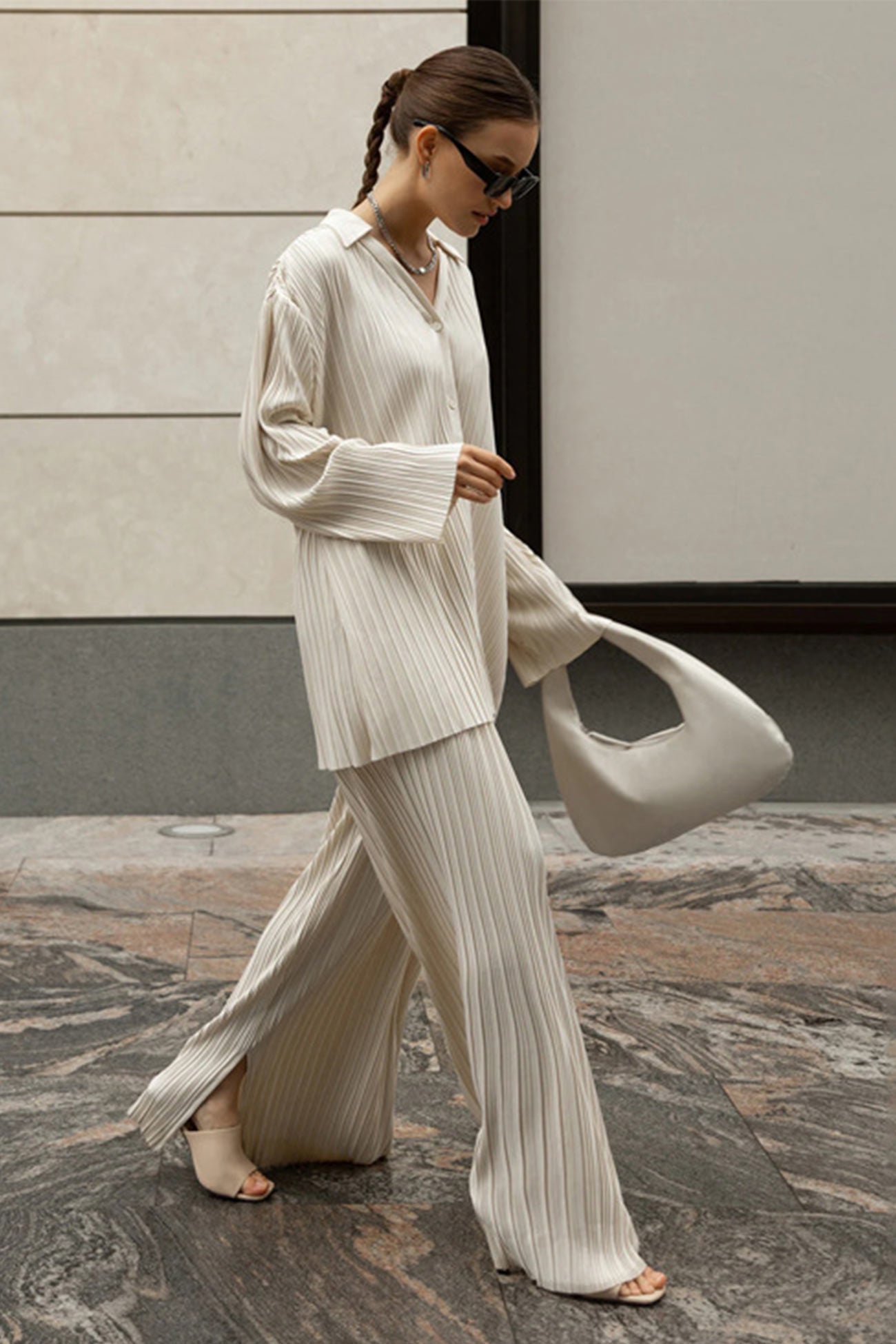 Pleated Shirt Long Pants Set