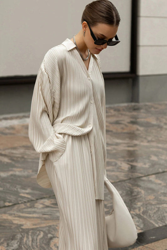 Pleated Shirt Long Pants Set