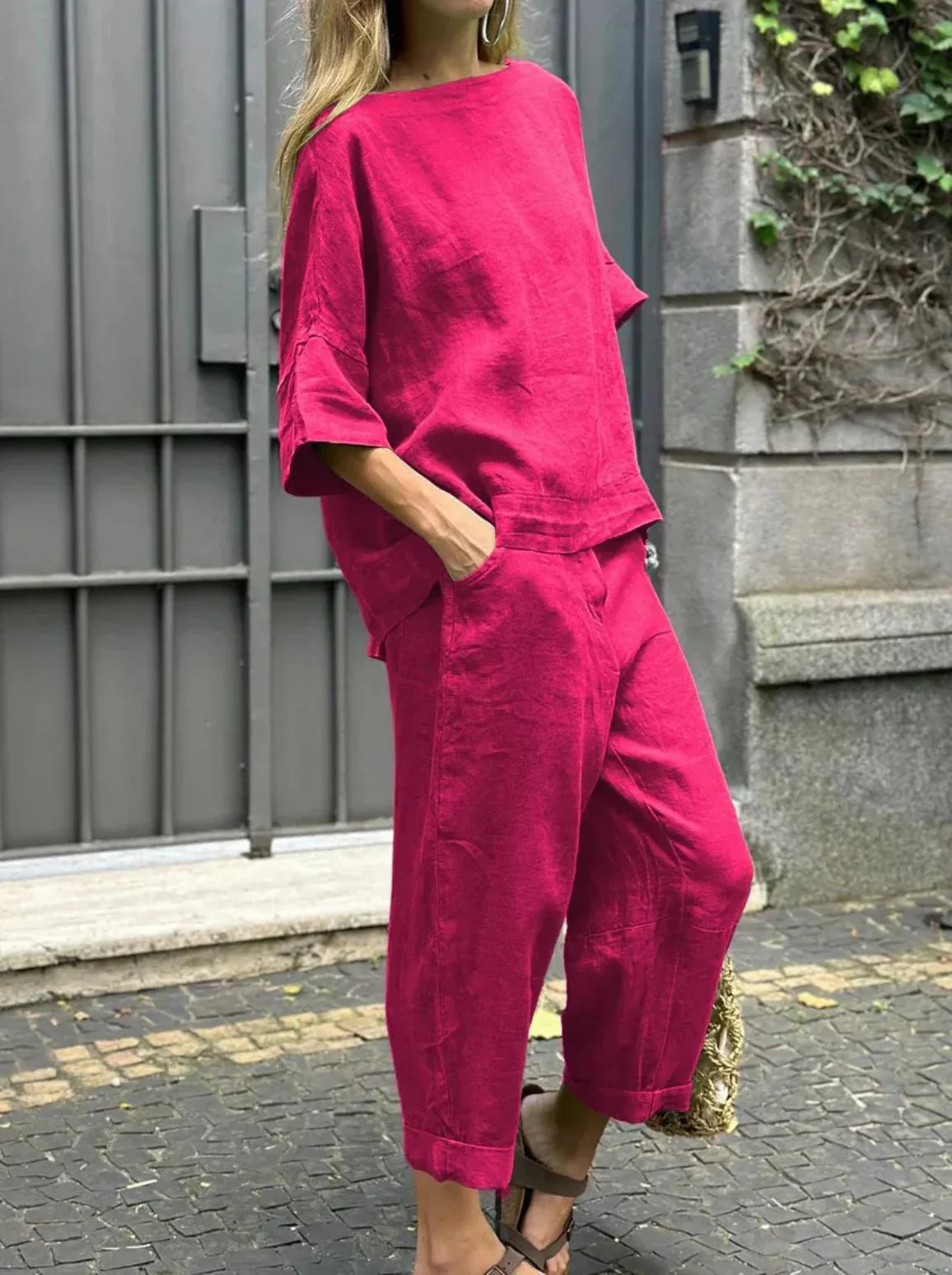 Ivyshape | Women's Comfy Folded Pants Set Bright Color