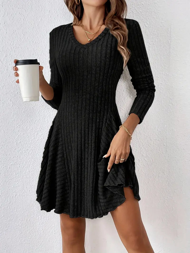 Ivyshape | Women's Chic Flowy Mini Dress Long Sleeve