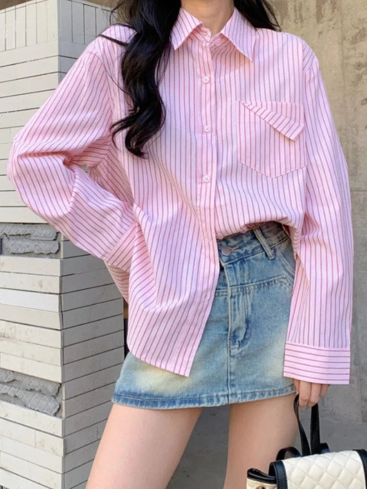 Ivyshape | Versatile Striped Long Sleeve Shirt for Women