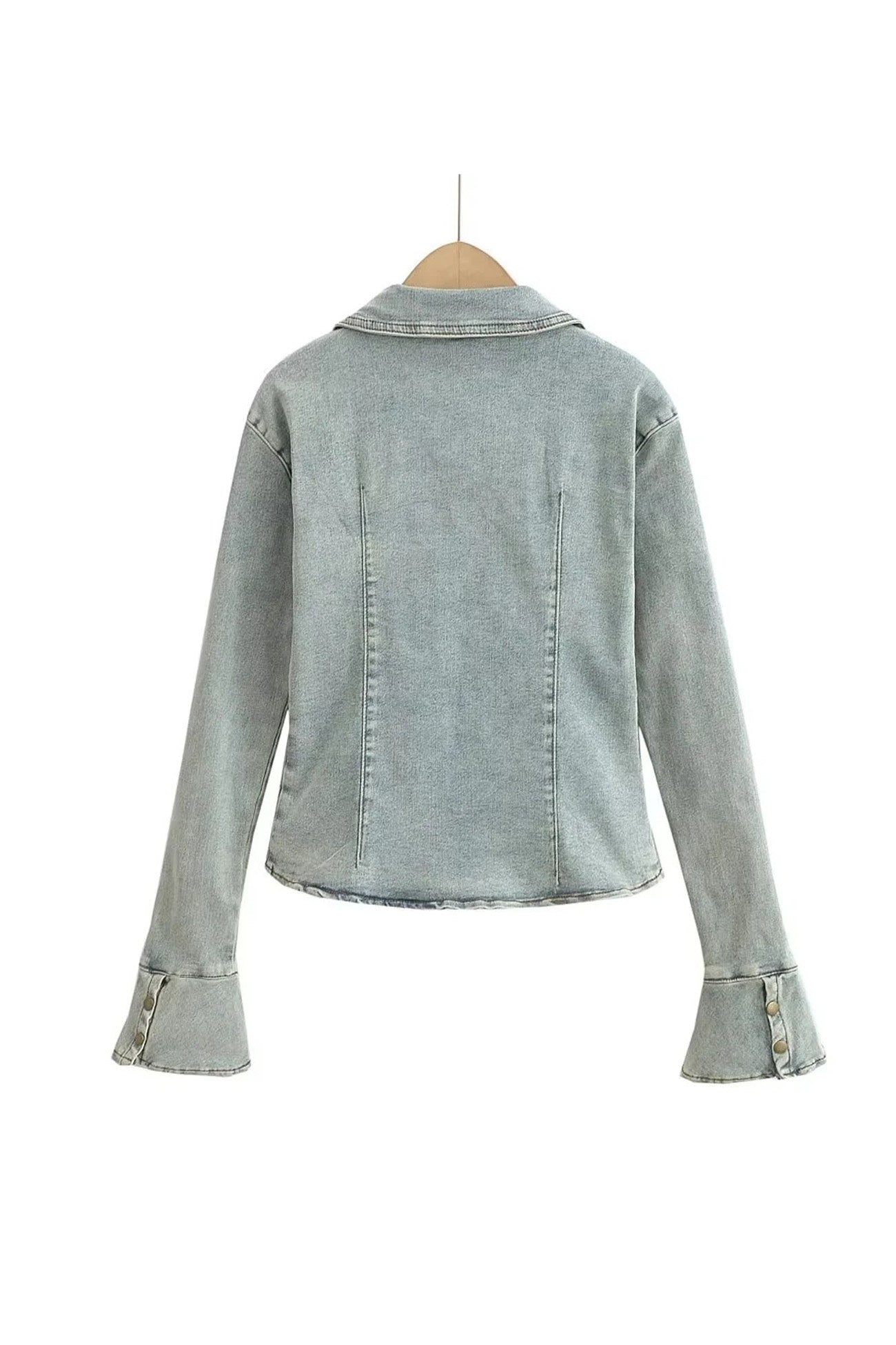 Single-breasted Bell Sleeve Denim Blouse