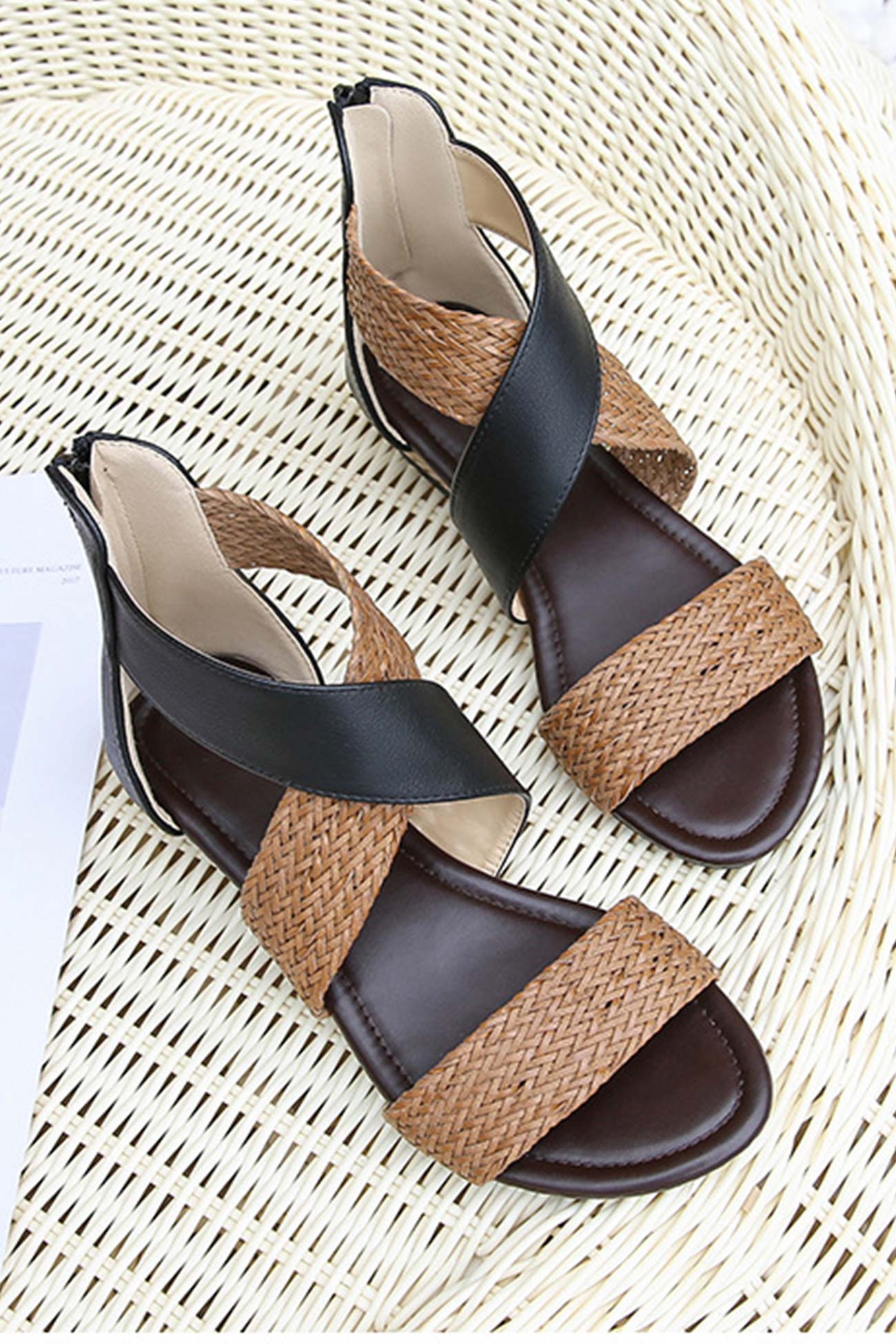 Weave Cross Slides Vintage Sandals