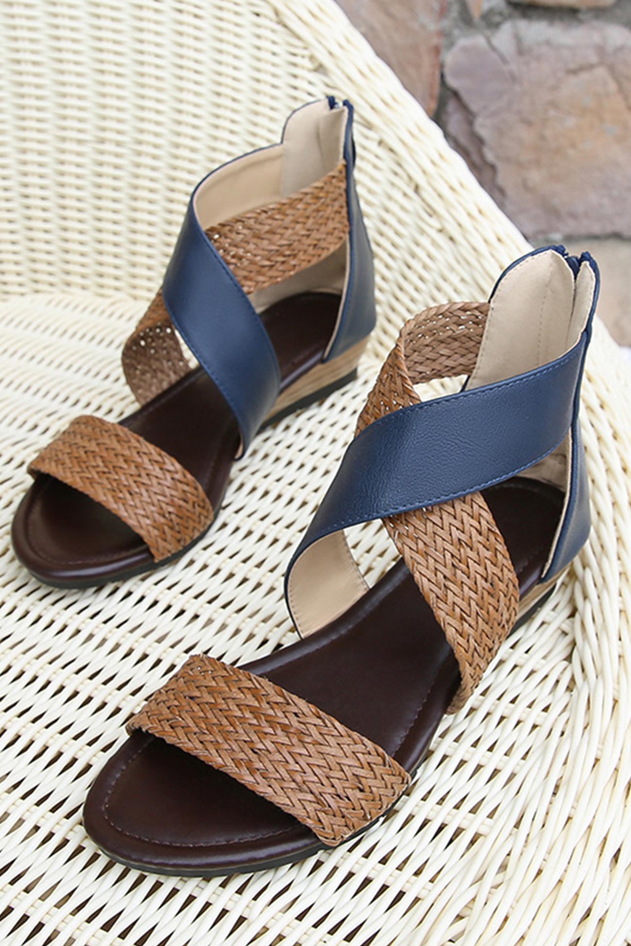 Weave Cross Slides Vintage Sandals