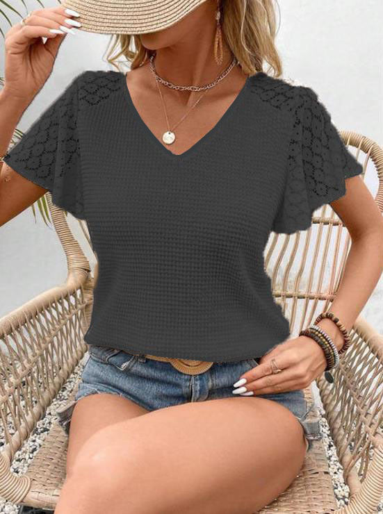 Ivyshape | V-Neck Flutter Blouse