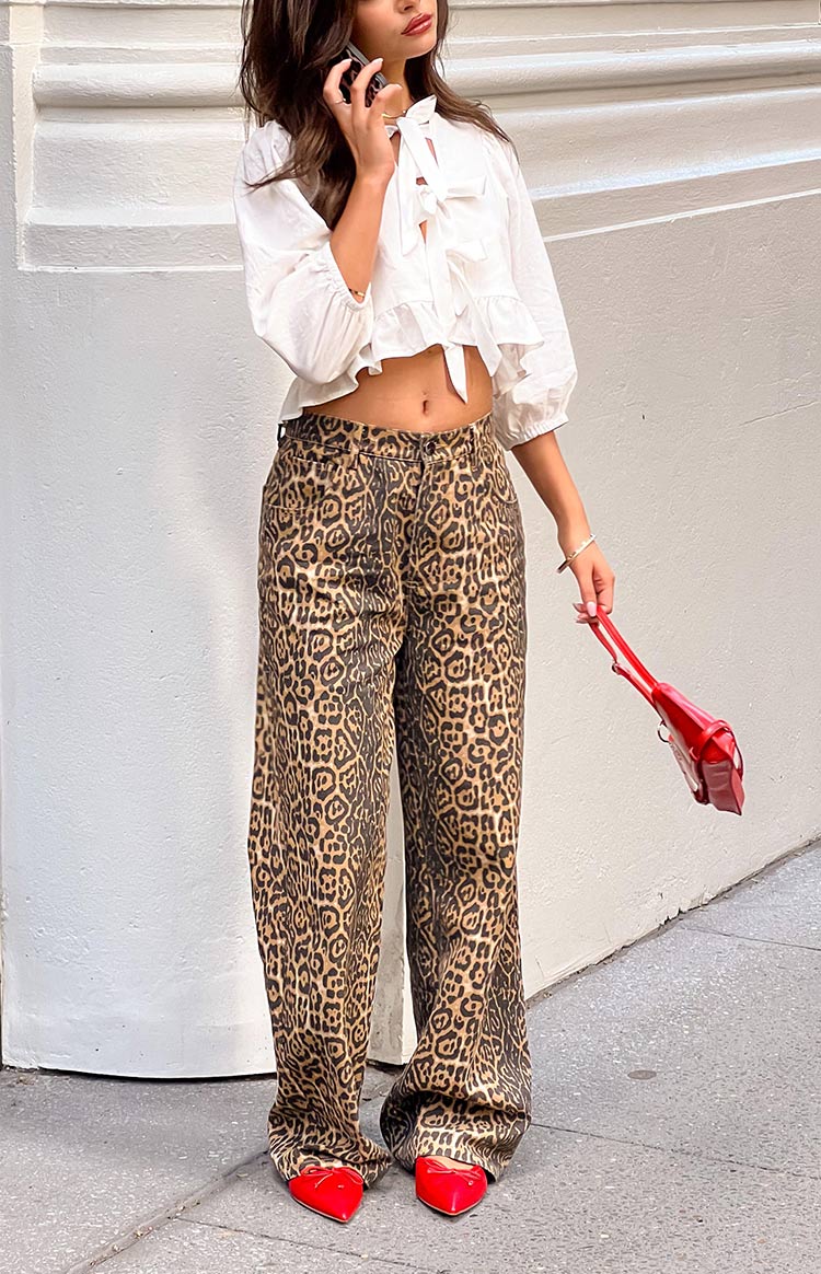 Ivyshape | Leopard Print Straight Fit Jeans