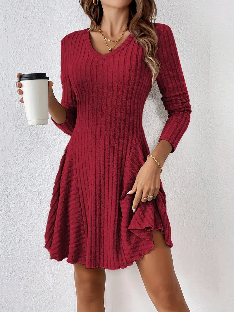 Ivyshape | Women's Chic Flowy Mini Dress Long Sleeve