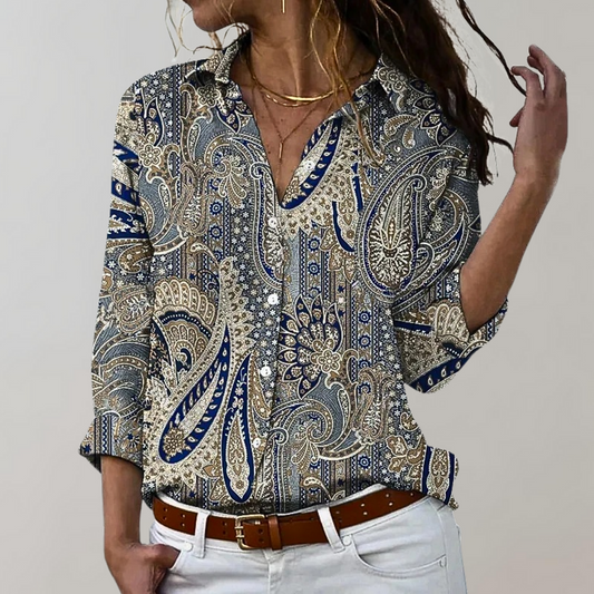 Ivyshape | Paisley Print Button Blouse for Women