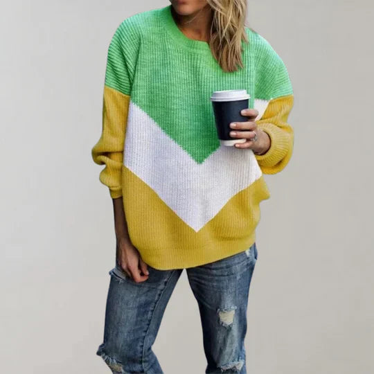 Ivyshape | Color-Blocked Knit Pullover for Women