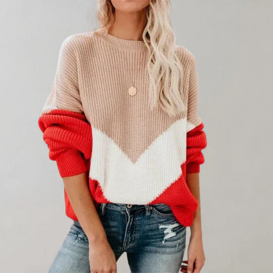 Ivyshape | Color-Blocked Knit Pullover for Women