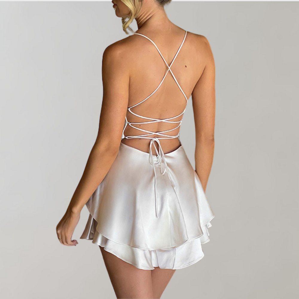 Ivyshape | Women's Elegant Backless Mini Dress Silk