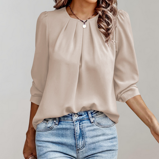 Ivyshape | Women's Blouse with Pleats and Puff Sleeves