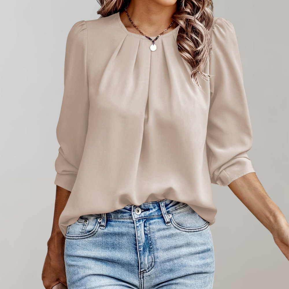 Ivyshape | Pleated Women's Blouse with Puff Sleeves